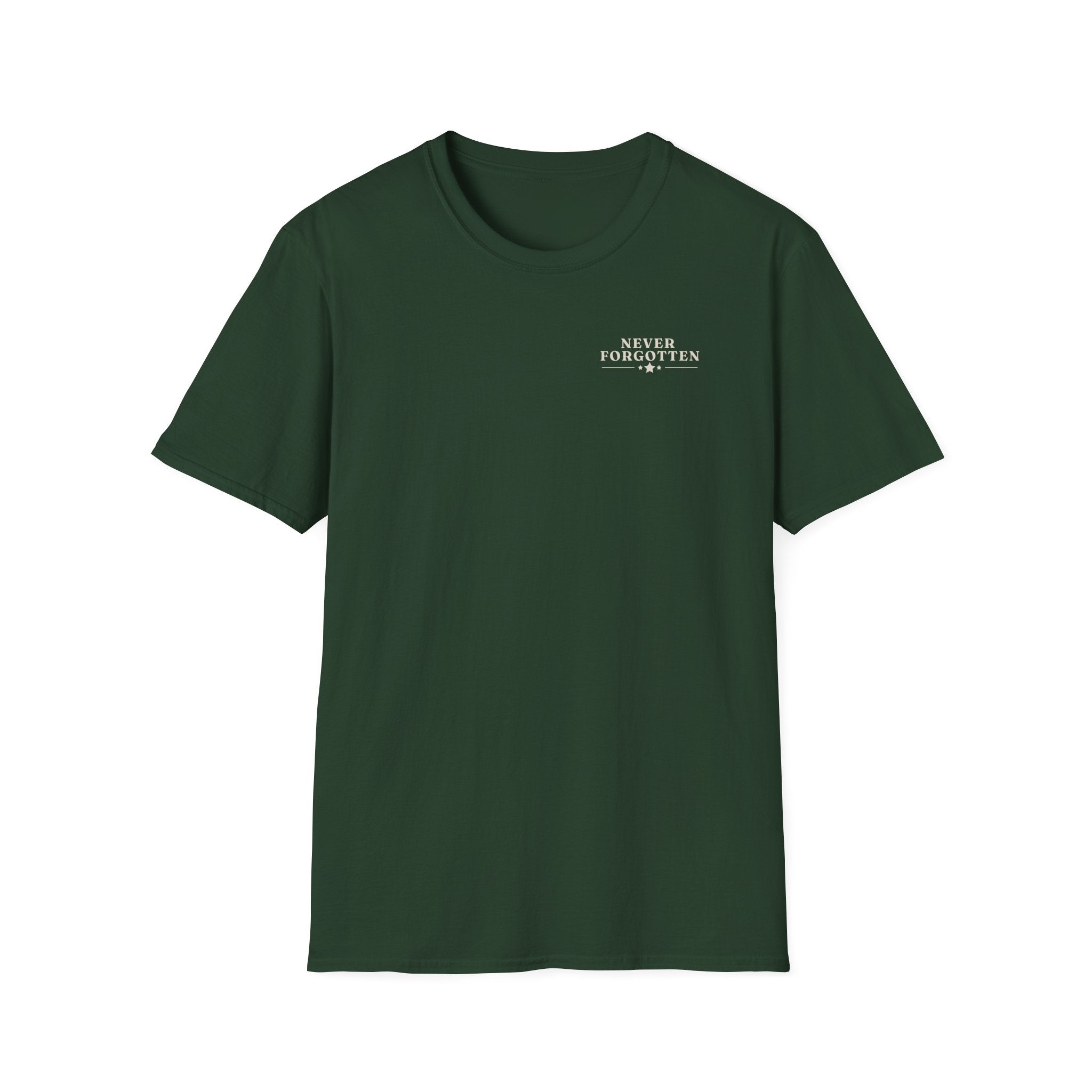Memorial Military T-Shirt — "Never Forgotten" Fallen Soldier Tribute
