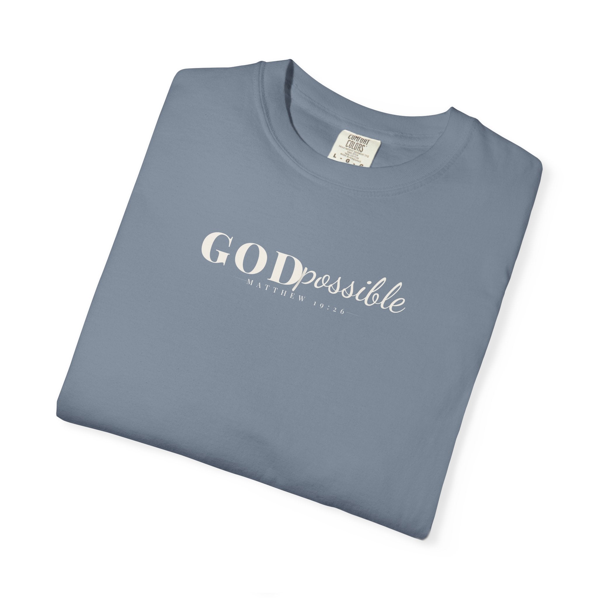 Godpossible Tee – Matthew 19:26 Christian Shirt | Faith Graphic Tee | Comfort Colors T-Shirt