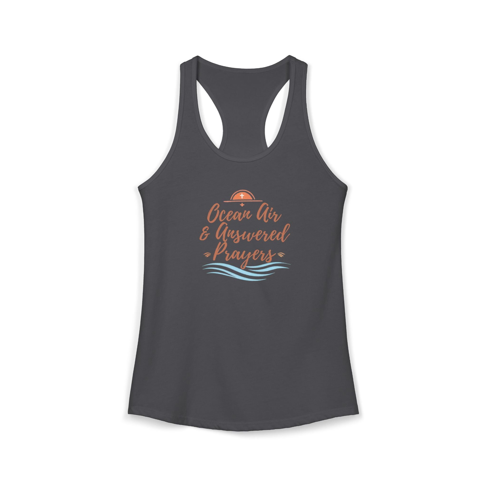 Ocean Air & Answered Prayers Racerback Tank – Faith-Based Beach Summer Top for Women