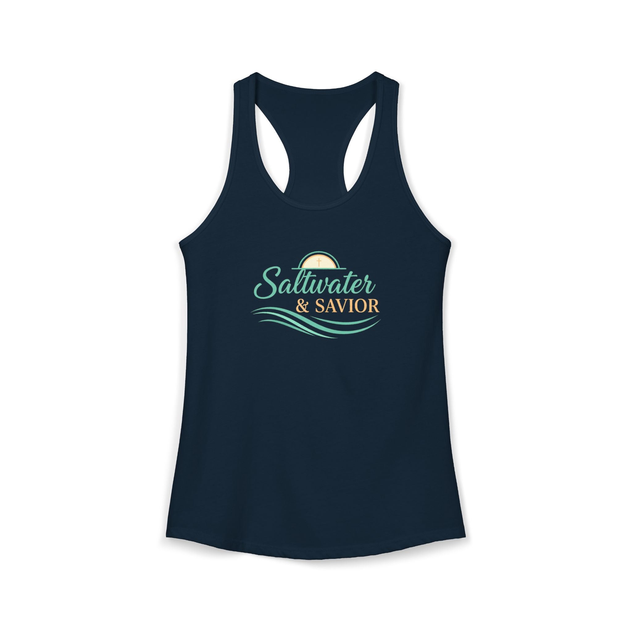 Saltwater & Savior Racerback Tank – Faith-Based Beach Summer Top for Women