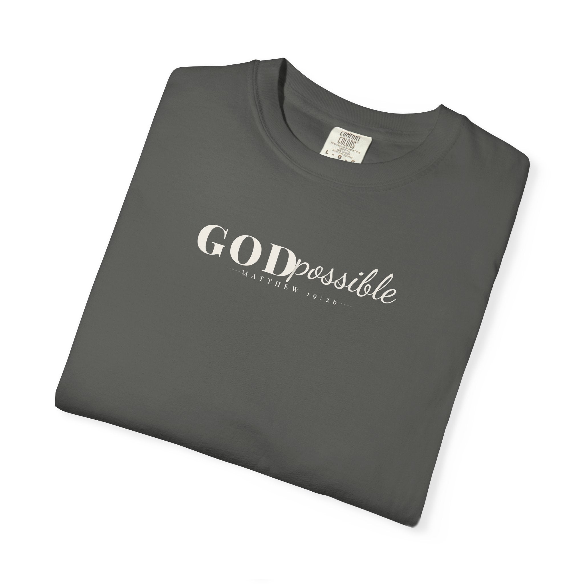 Godpossible Tee – Matthew 19:26 Christian Shirt | Faith Graphic Tee | Comfort Colors T-Shirt