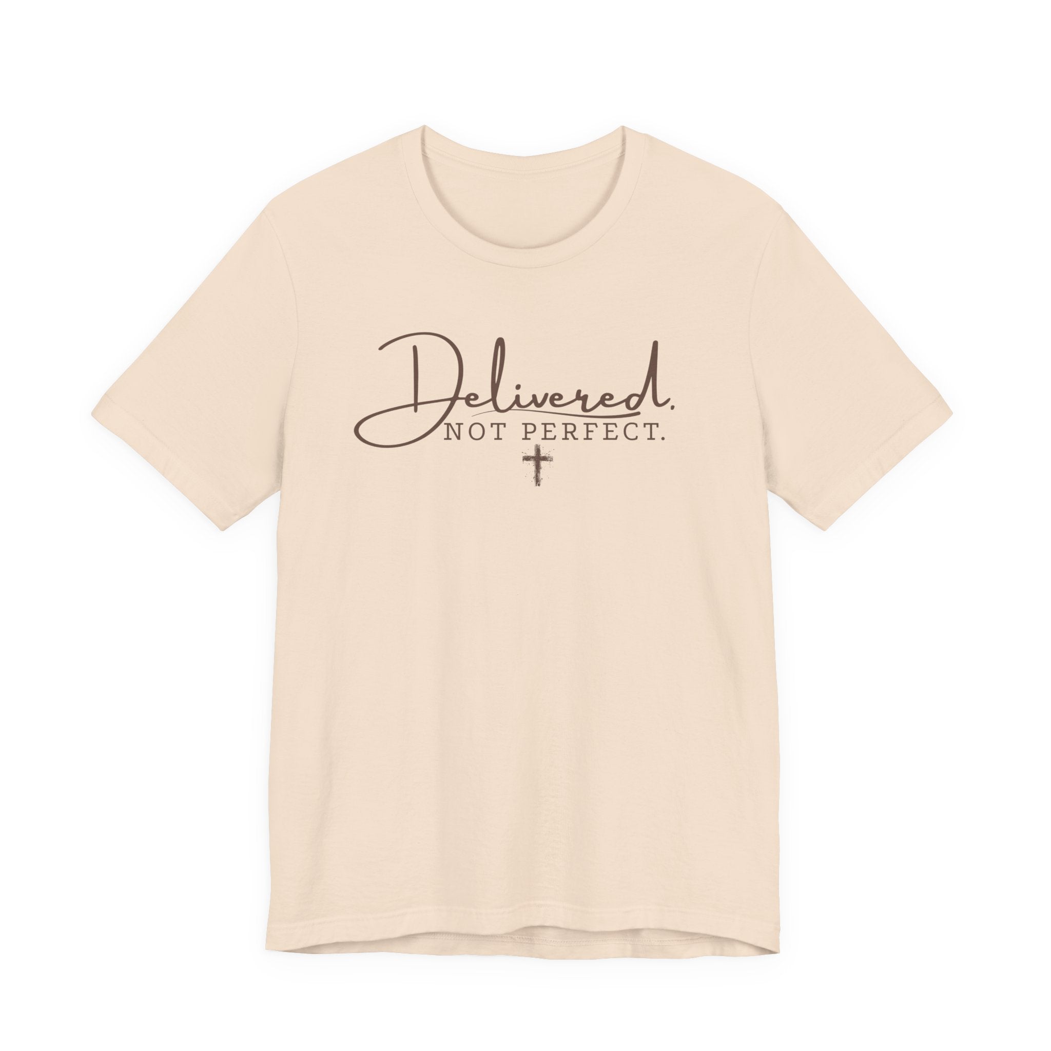 Delivered Not Perfect T-Shirt — Christian Faith Tee with Cross