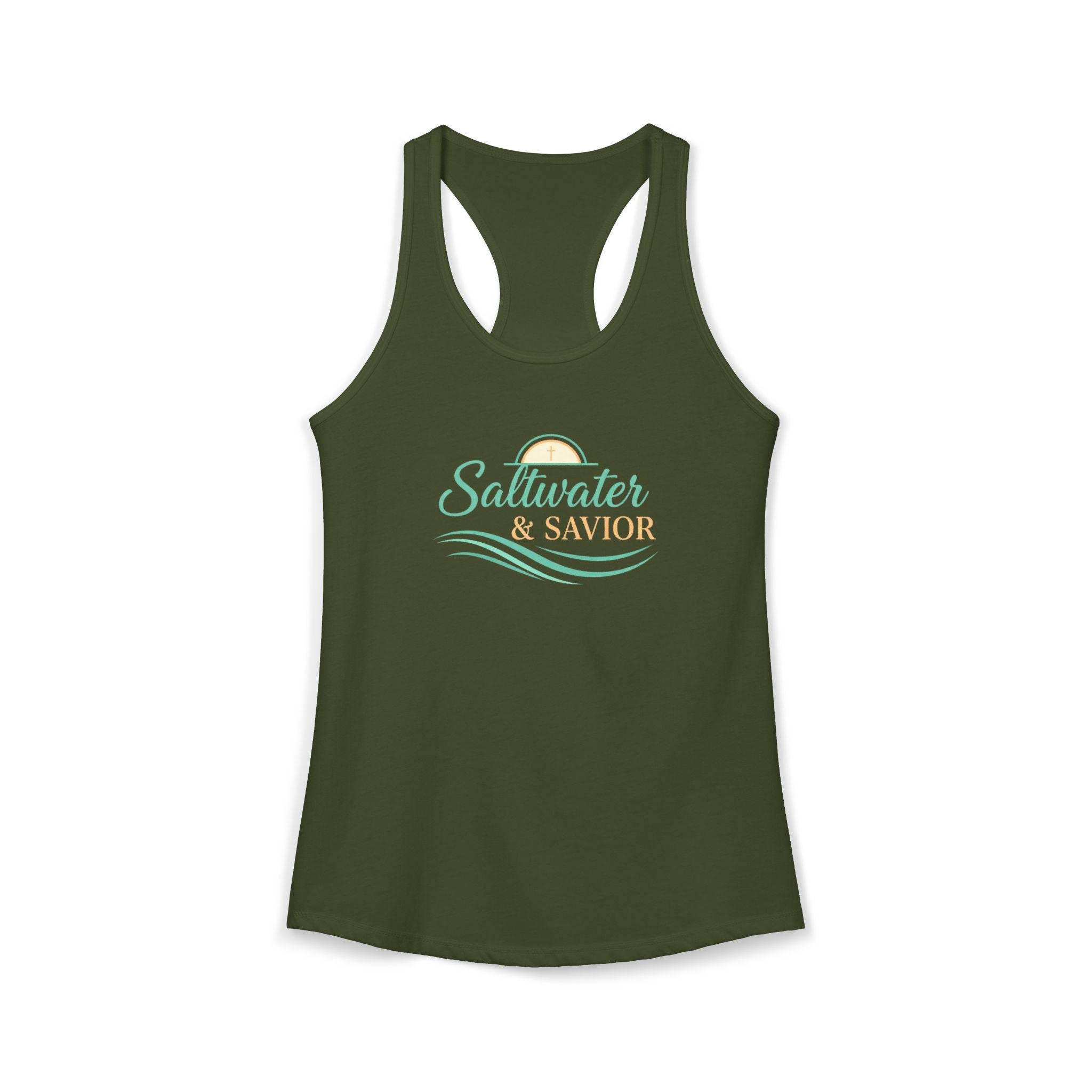 Saltwater & Savior Racerback Tank – Faith-Based Beach Summer Top for Women