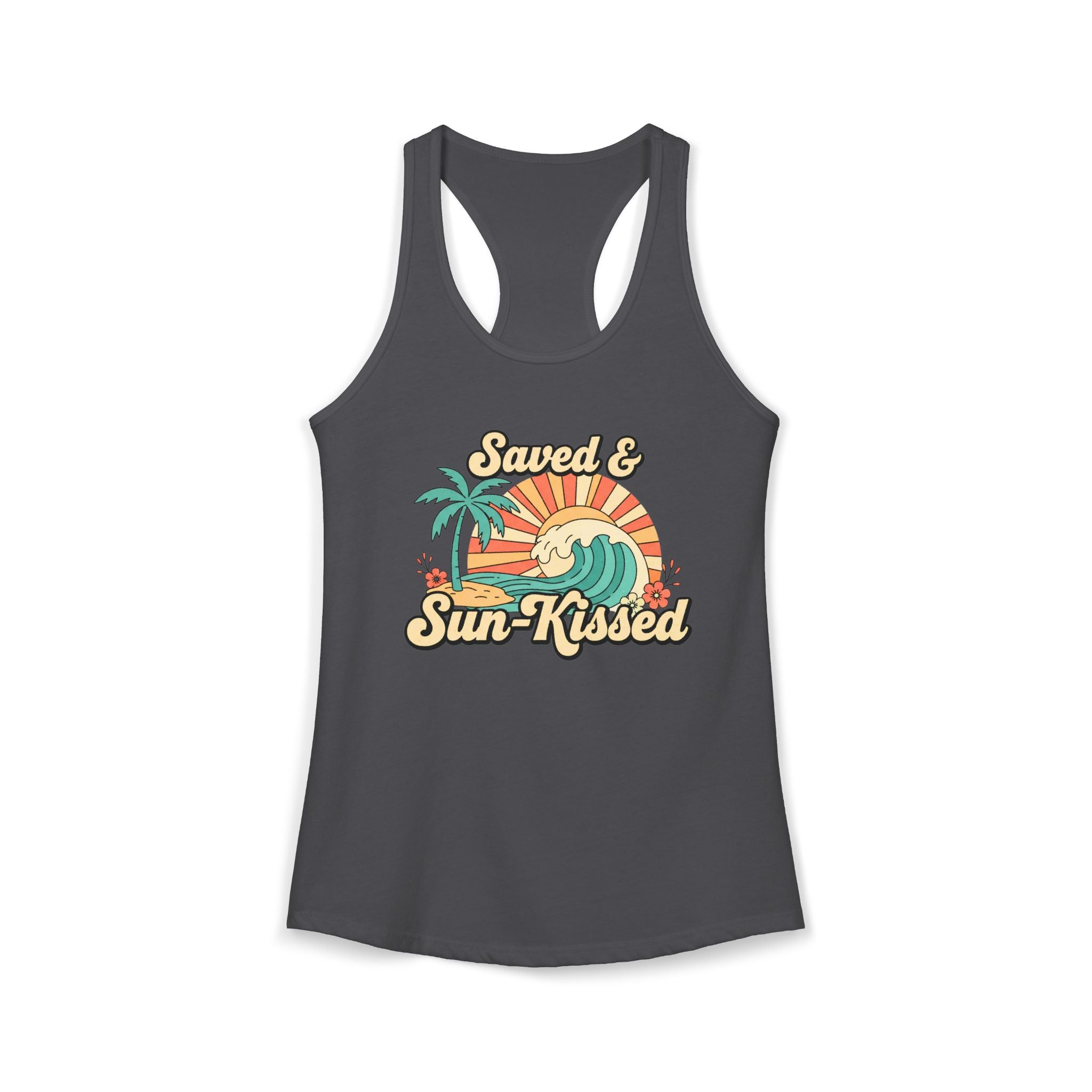 Saved & Sun-Kissed Racerback Tank – Faith-Based Summer Beach Tank for Women