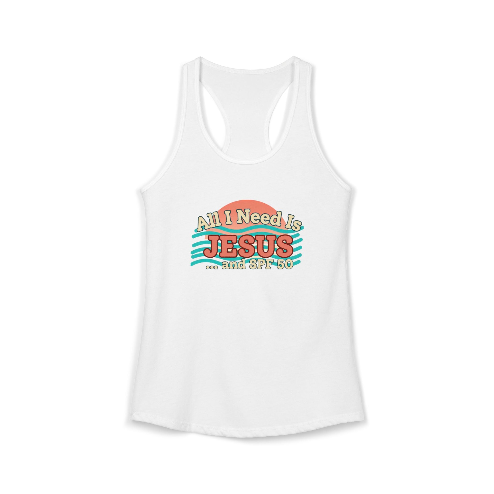 All I Need Is Jesus & SPF 50 Racerback Tank – Faith-Based Summer Beach Top