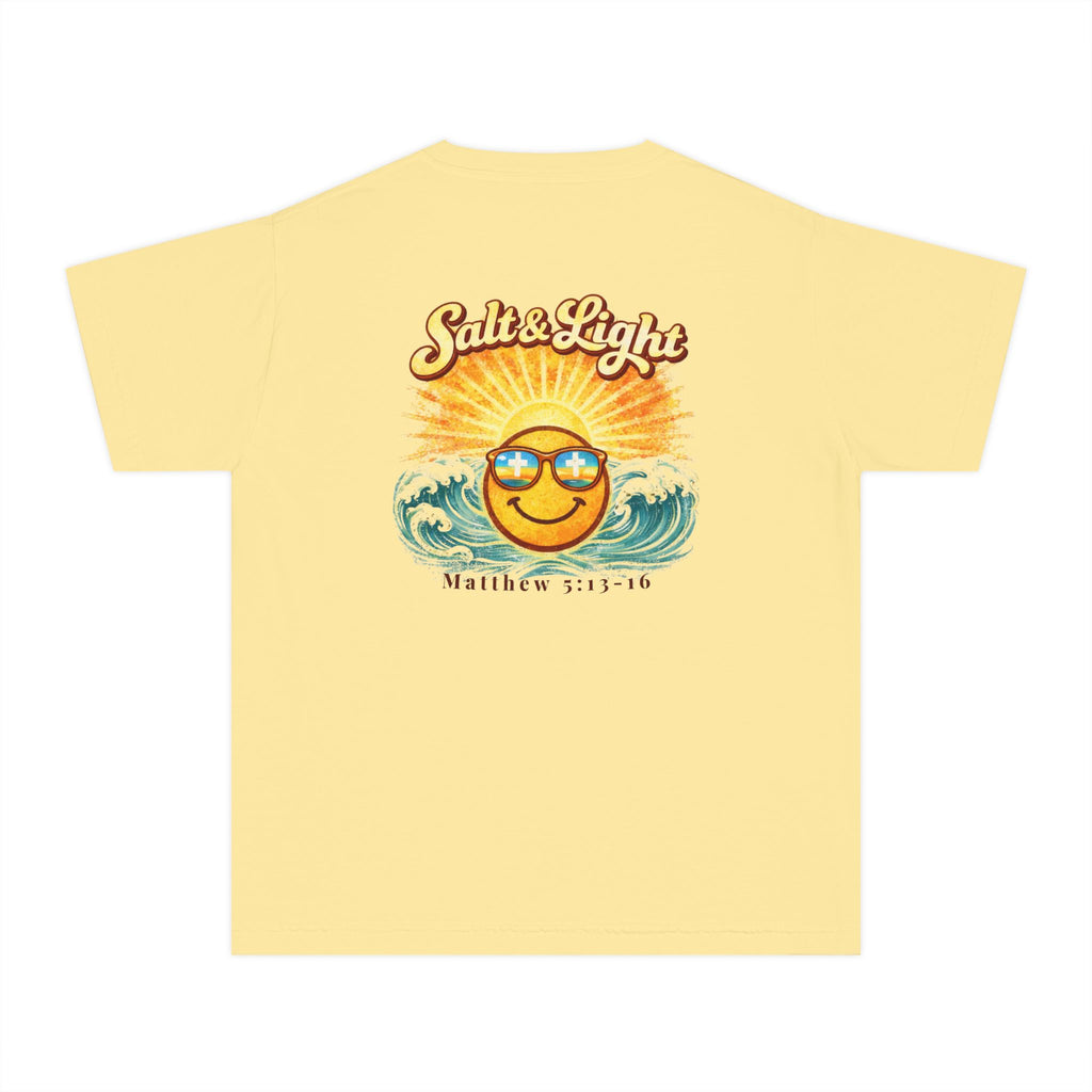 Youth Tee — "Salt & Light" Smiling Sun Graphic (Matthew 5:13-16)