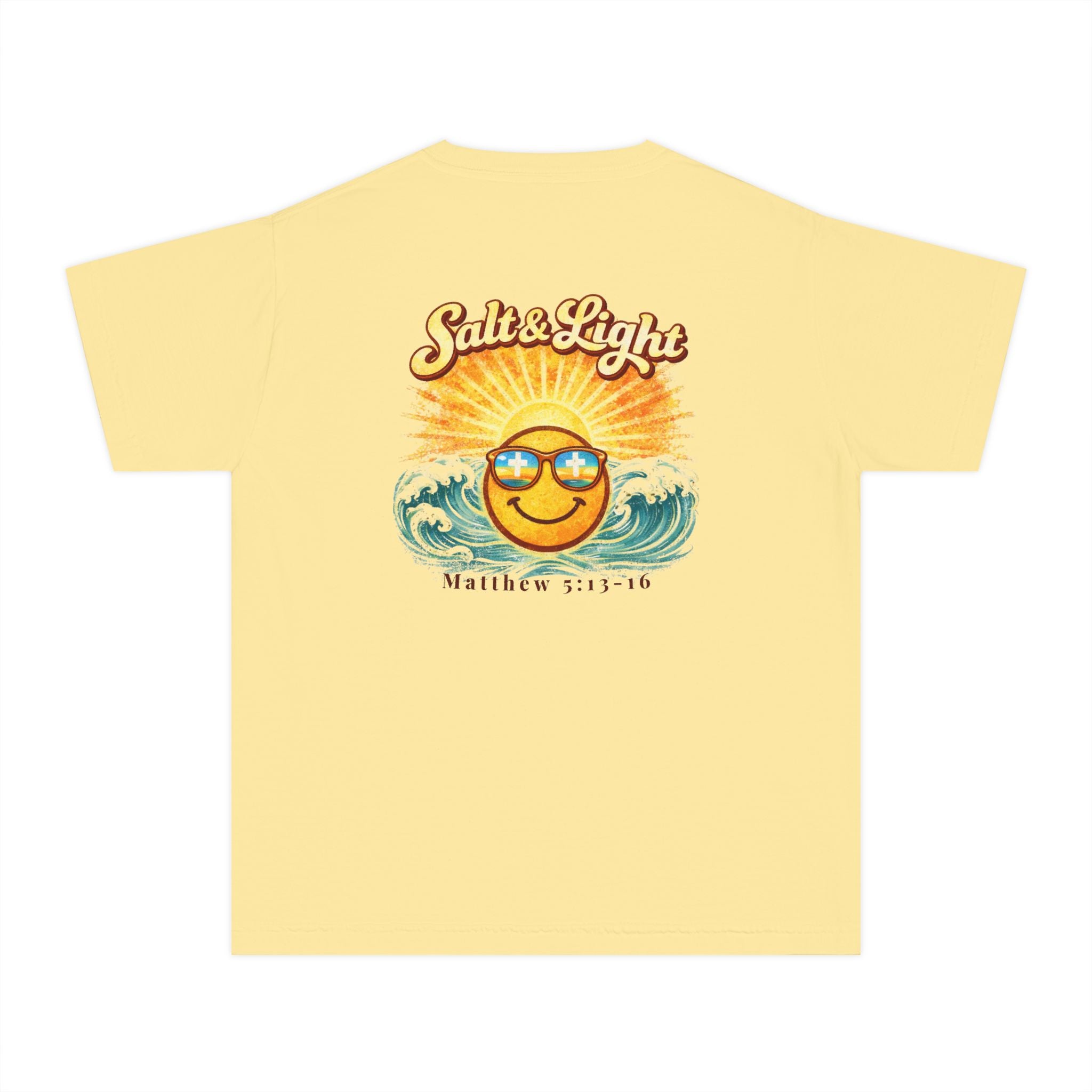 Youth Tee — "Salt & Light" Smiling Sun Graphic (Matthew 5:13-16)