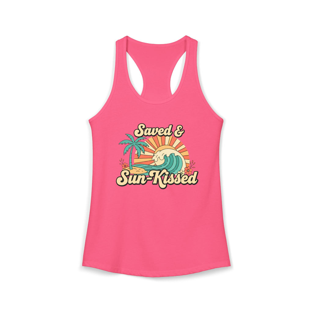 Saved & Sun-Kissed Racerback Tank – Faith-Based Summer Beach Tank for Women
