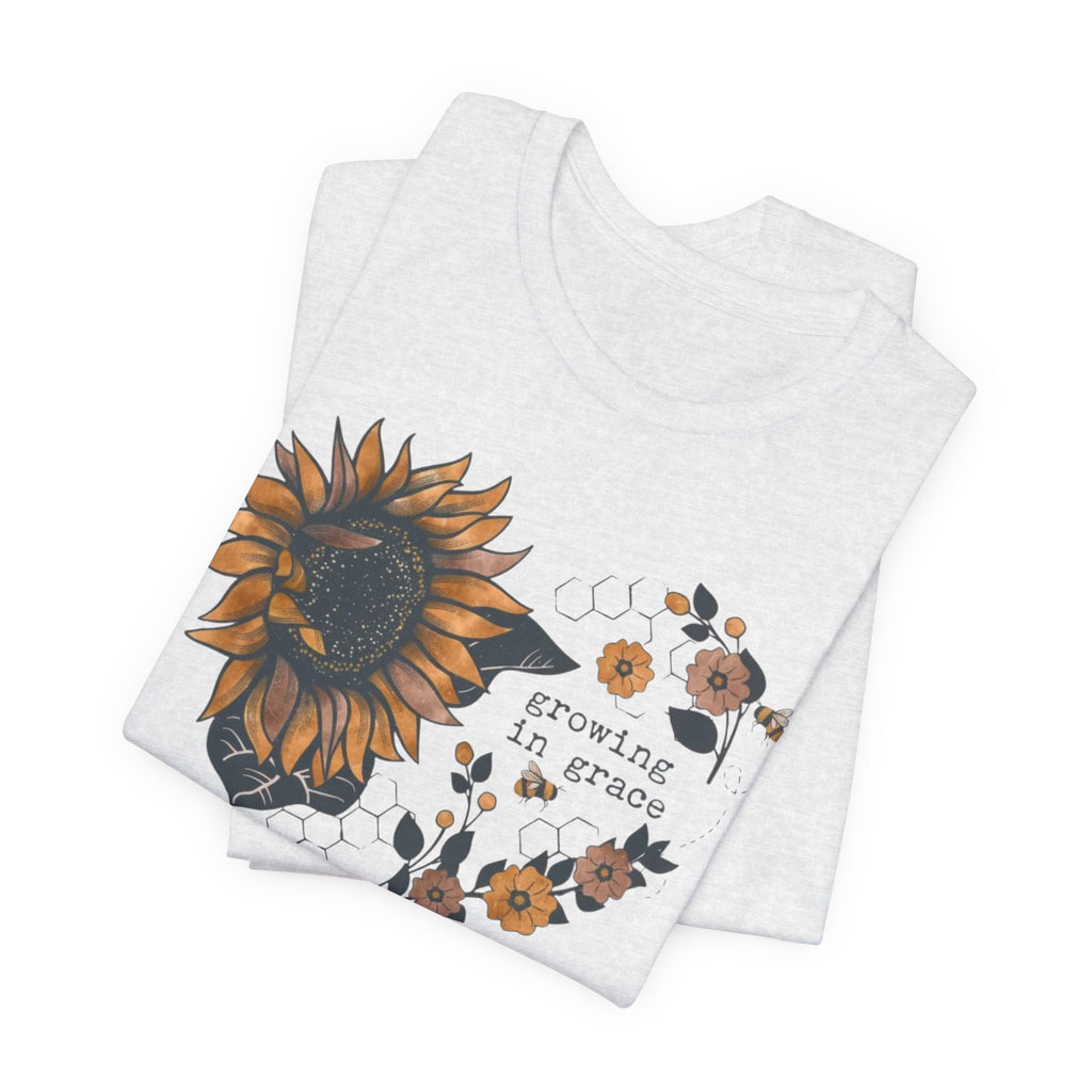 Growing in Grace Sunflower Tee | Faith Floral Graphic Shirt | Christian Bella Canvas T-Shirt