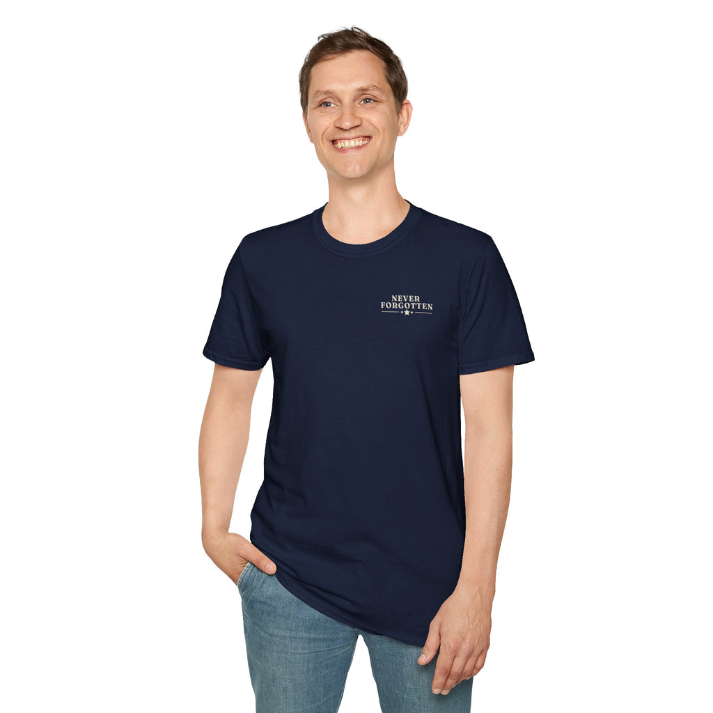 Memorial Military T-Shirt — "Never Forgotten" Fallen Soldier Tribute