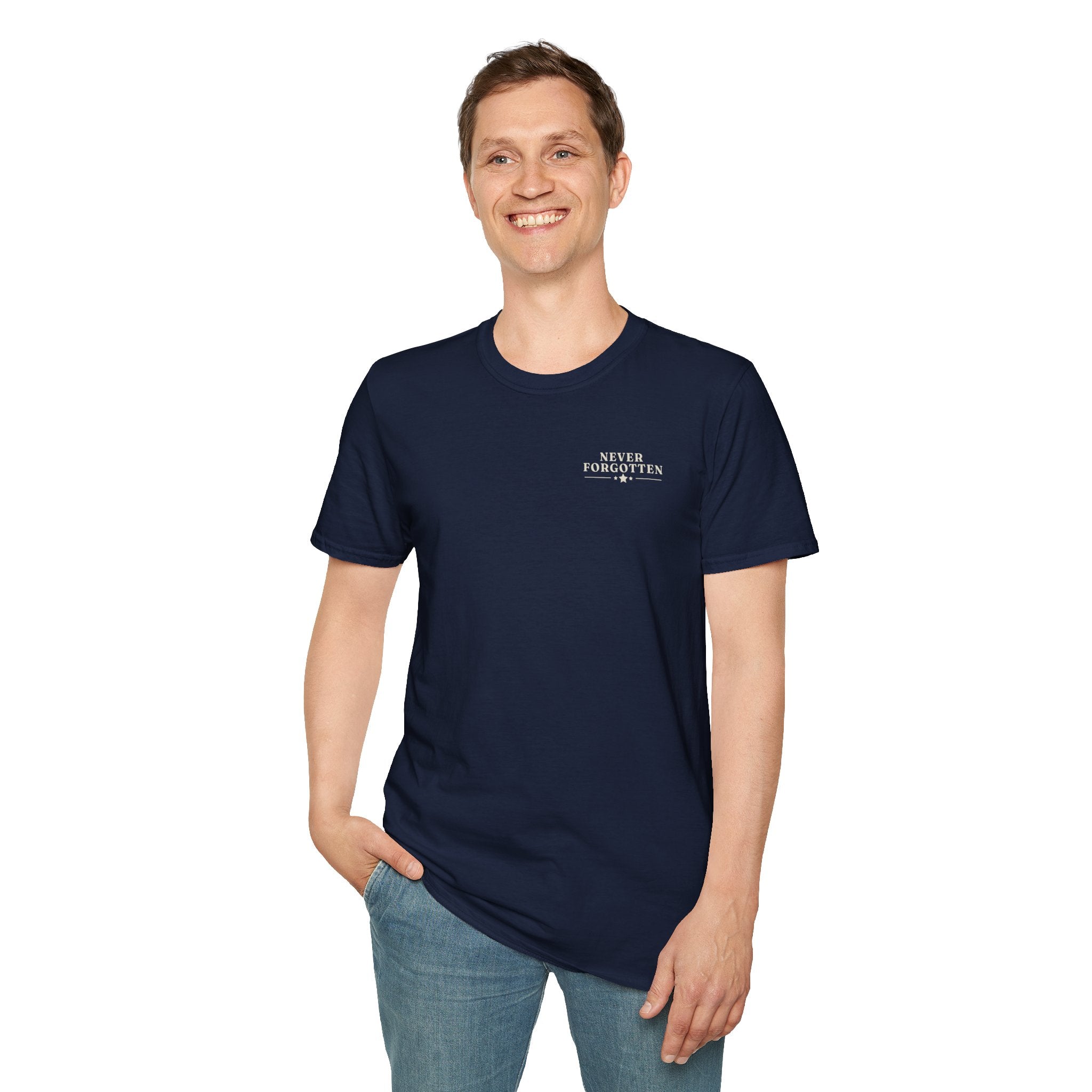 Memorial Military T-Shirt — "Never Forgotten" Fallen Soldier Tribute