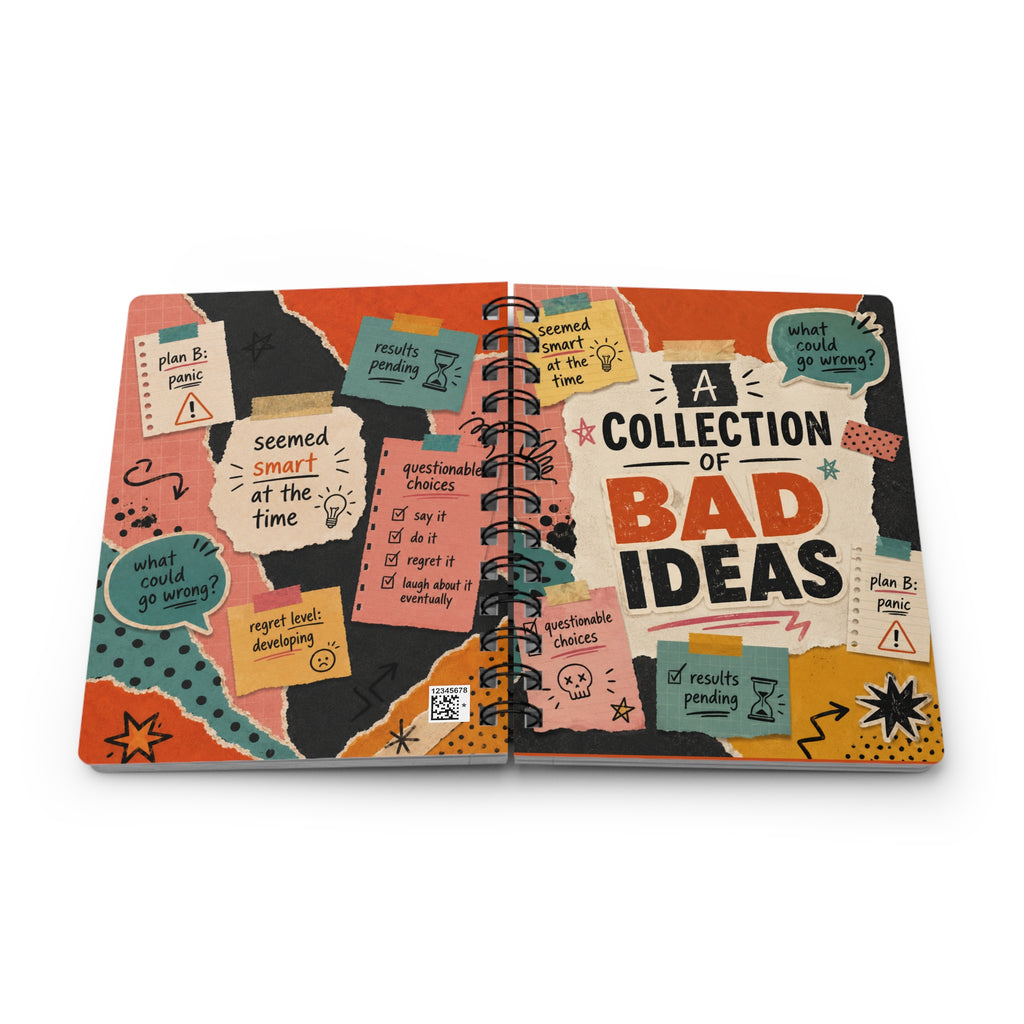 Spiral Journal — “A Collection of Bad Ideas” Illustrated Notebook for Creative Notes & Funny Gift