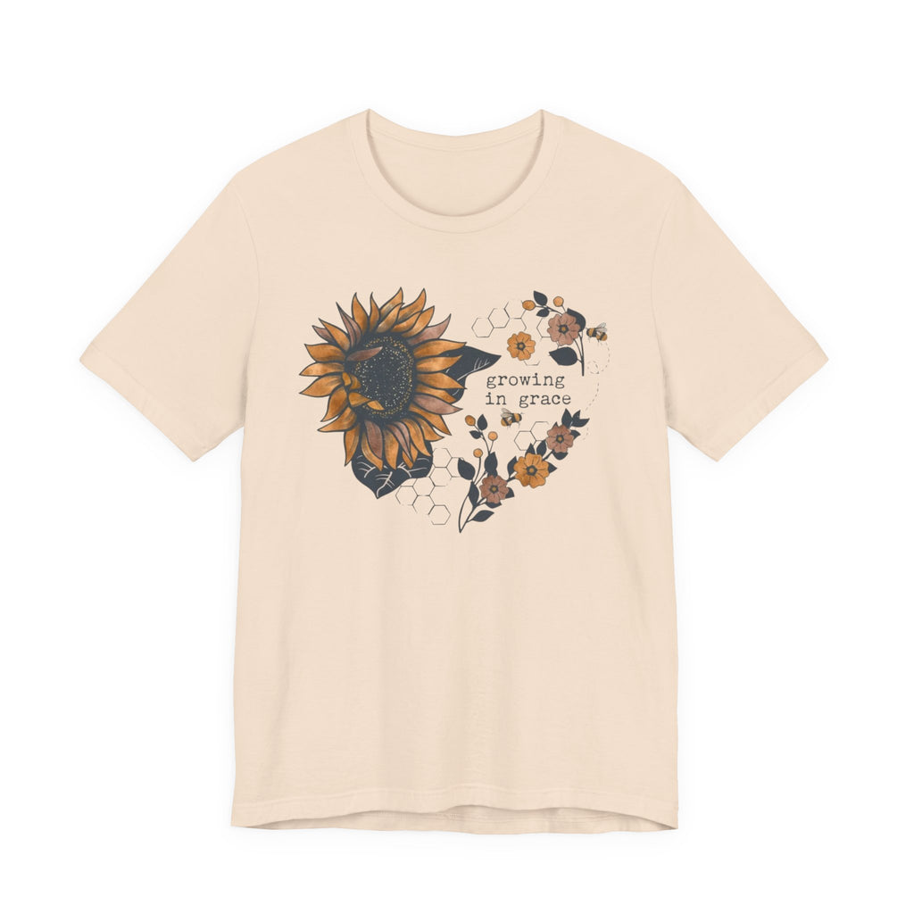 Growing in Grace Sunflower Tee | Faith Floral Graphic Shirt | Christian Bella Canvas T-Shirt