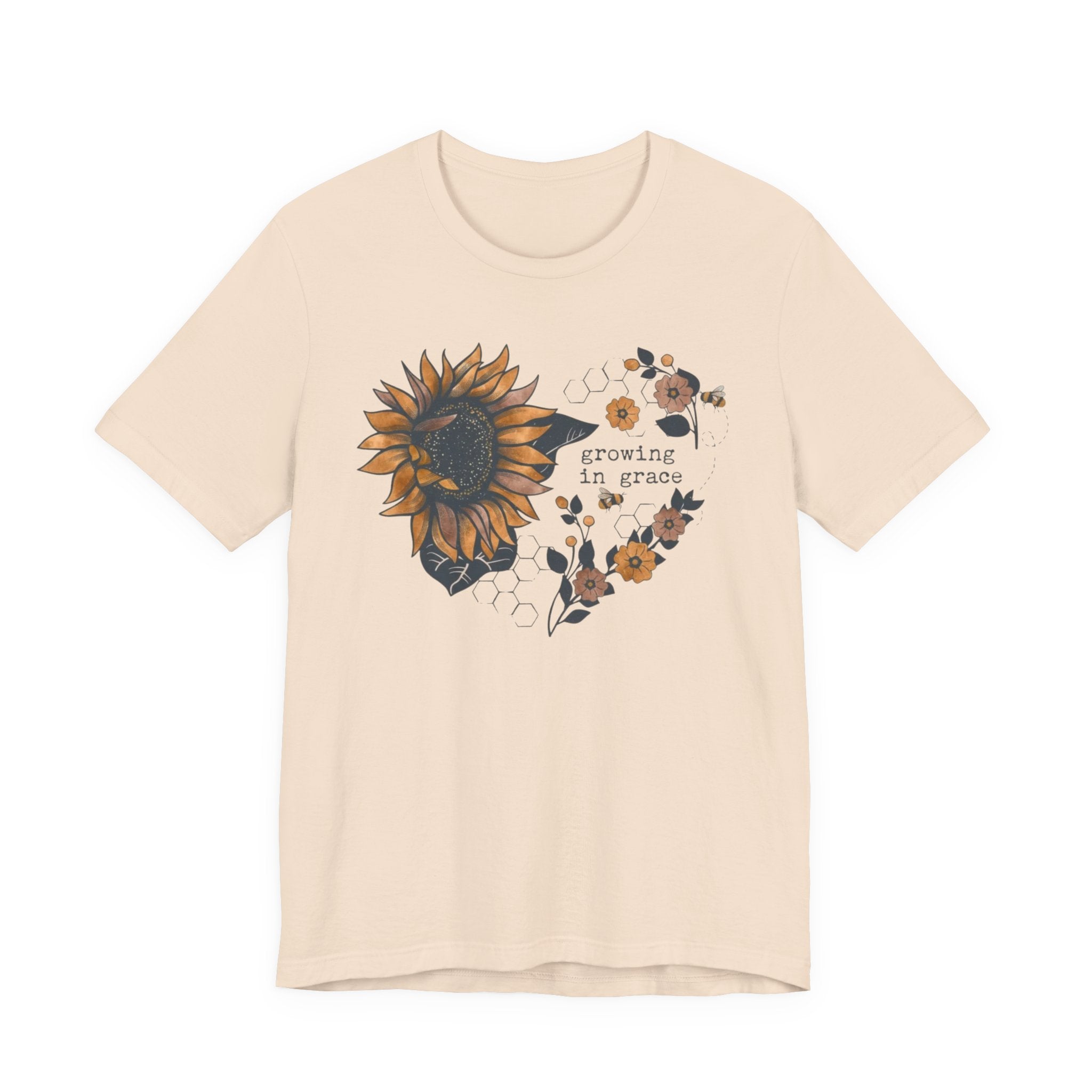 Growing in Grace Sunflower Tee | Faith Floral Graphic Shirt | Christian Bella Canvas T-Shirt