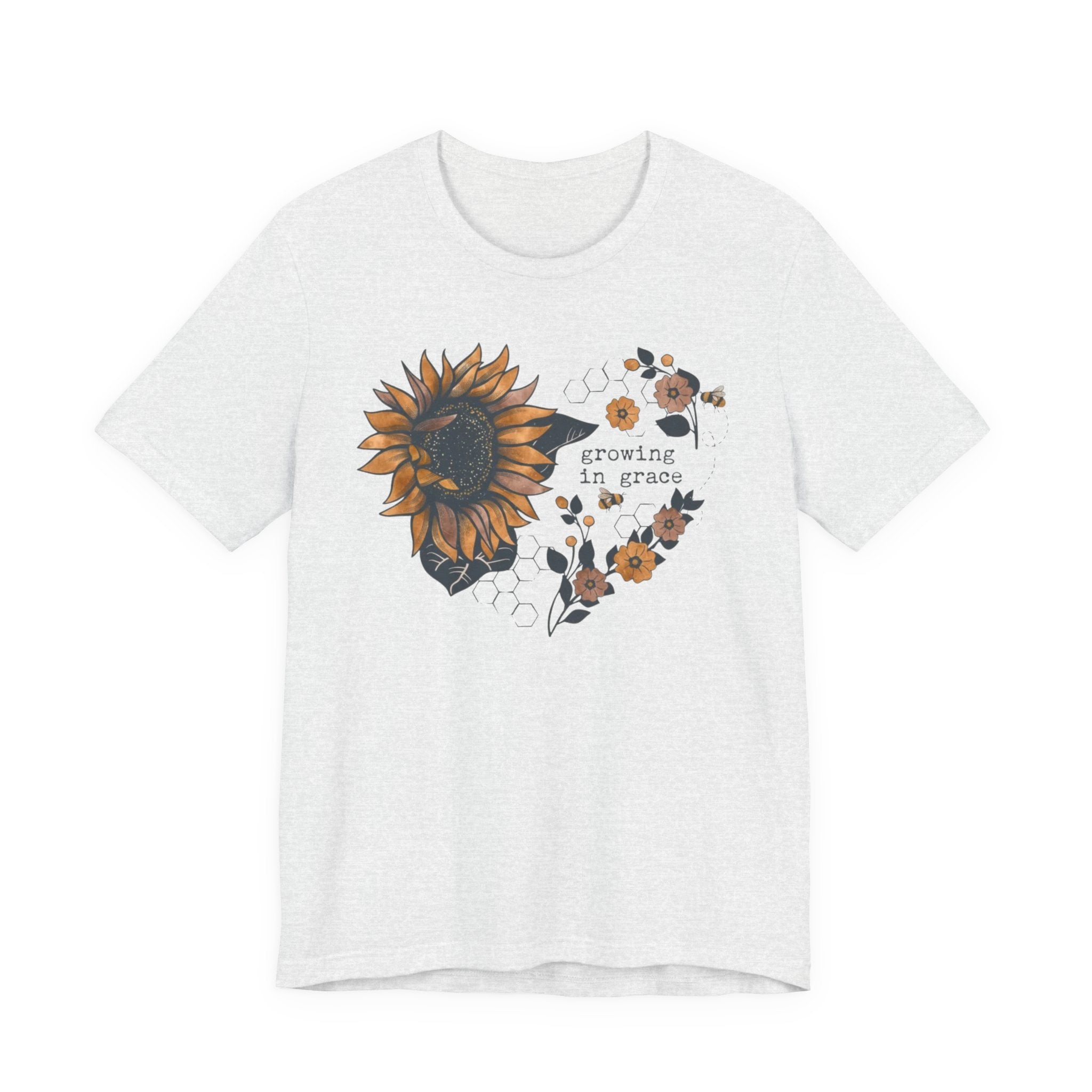 Growing in Grace Sunflower Tee | Faith Floral Graphic Shirt | Christian Bella Canvas T-Shirt