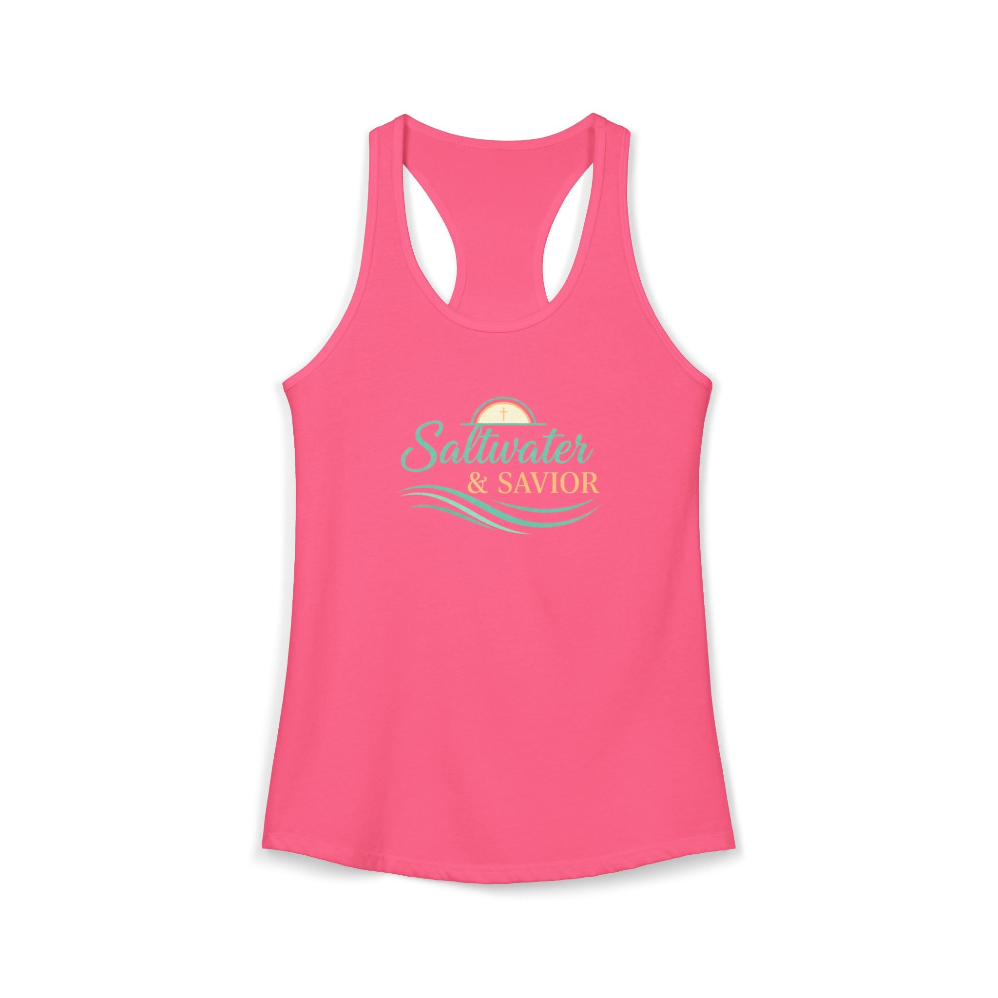 Saltwater & Savior Racerback Tank – Faith-Based Beach Summer Top for Women