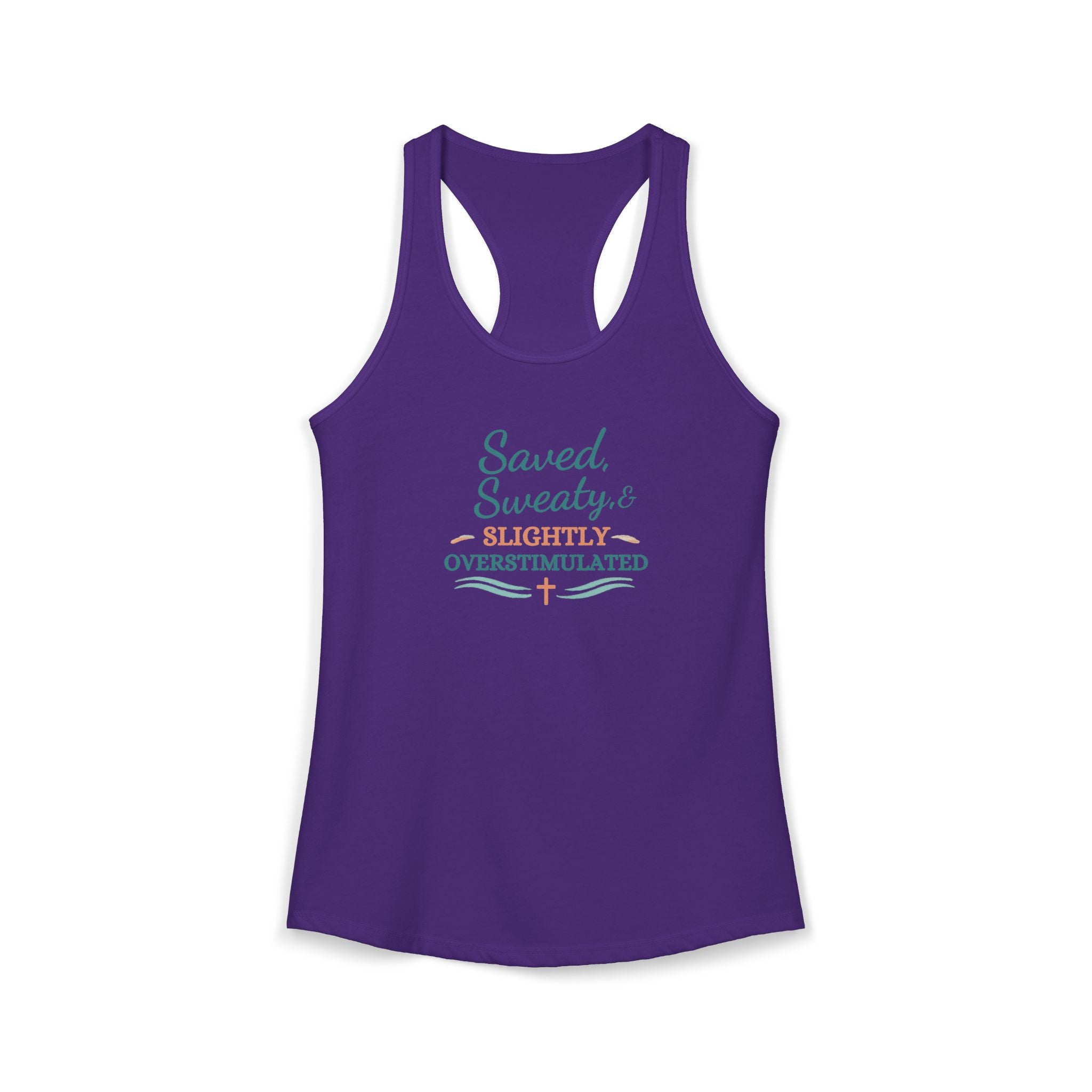 Saved, Sassy & Slightly Overstimulated Racerback Tank – Faith-Based Women’s Summer Top