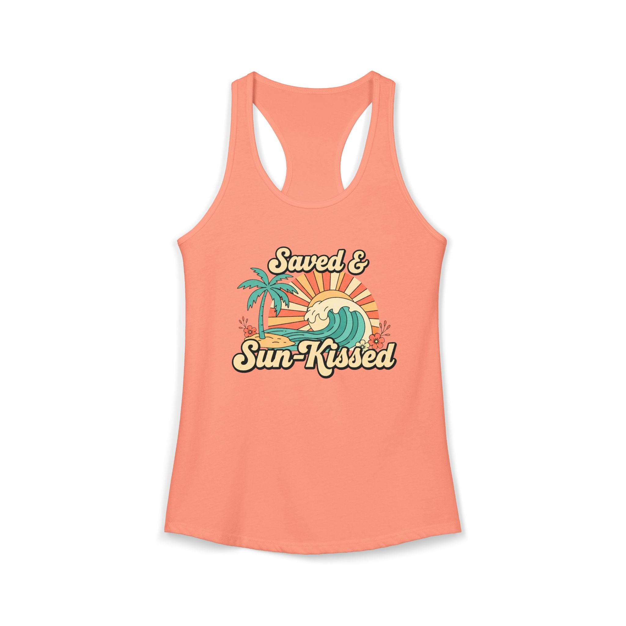Saved & Sun-Kissed Racerback Tank – Faith-Based Summer Beach Tank for Women