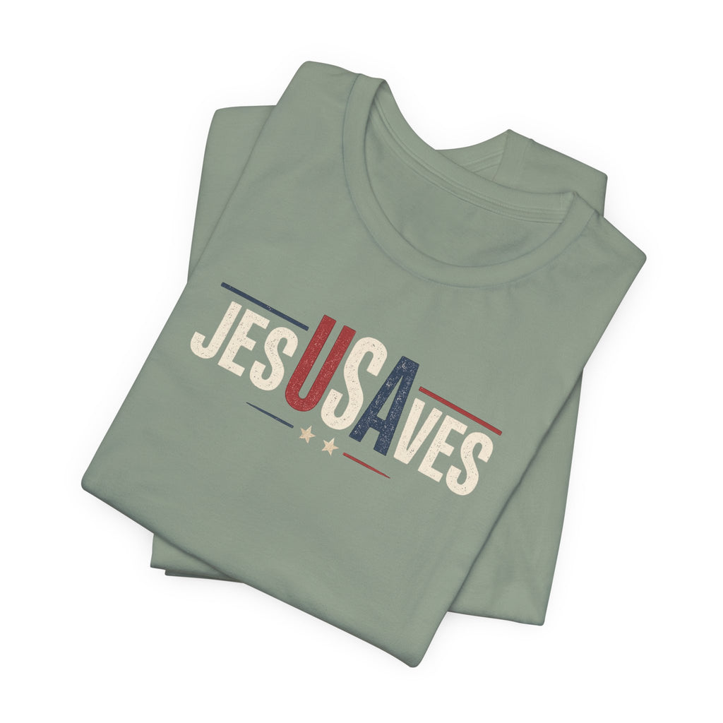 Jesus Saves Patriotic T‑Shirt — 'JesUSAves' Christian Tee