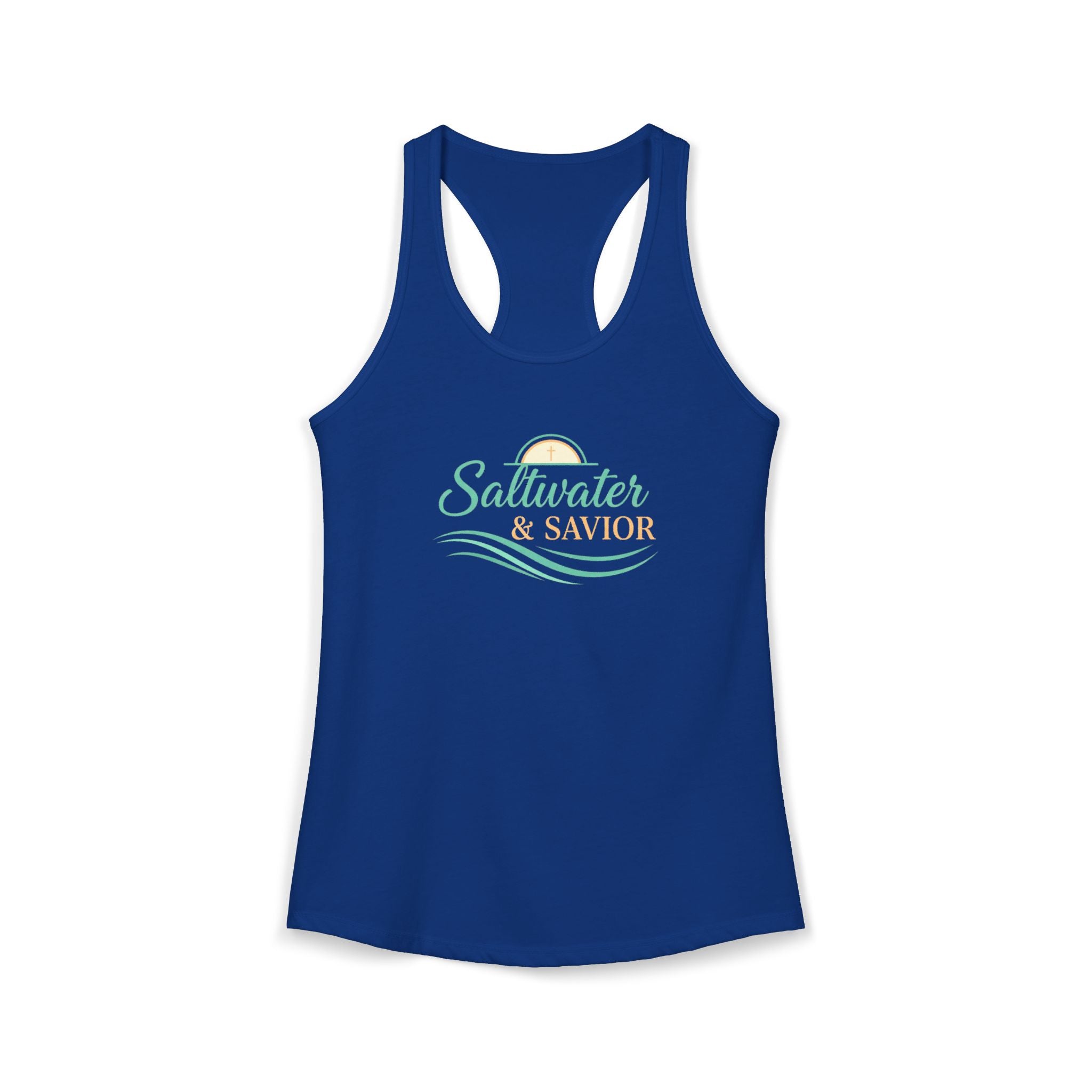 Saltwater & Savior Racerback Tank – Faith-Based Beach Summer Top for Women