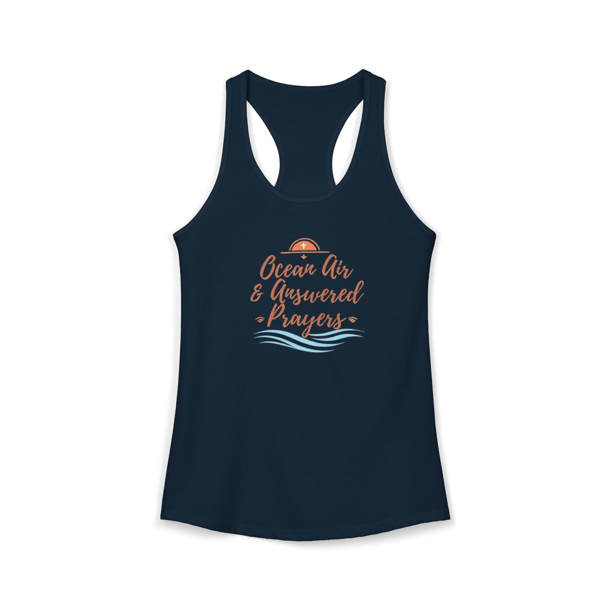 Ocean Air & Answered Prayers Racerback Tank – Faith-Based Beach Summer Top for Women