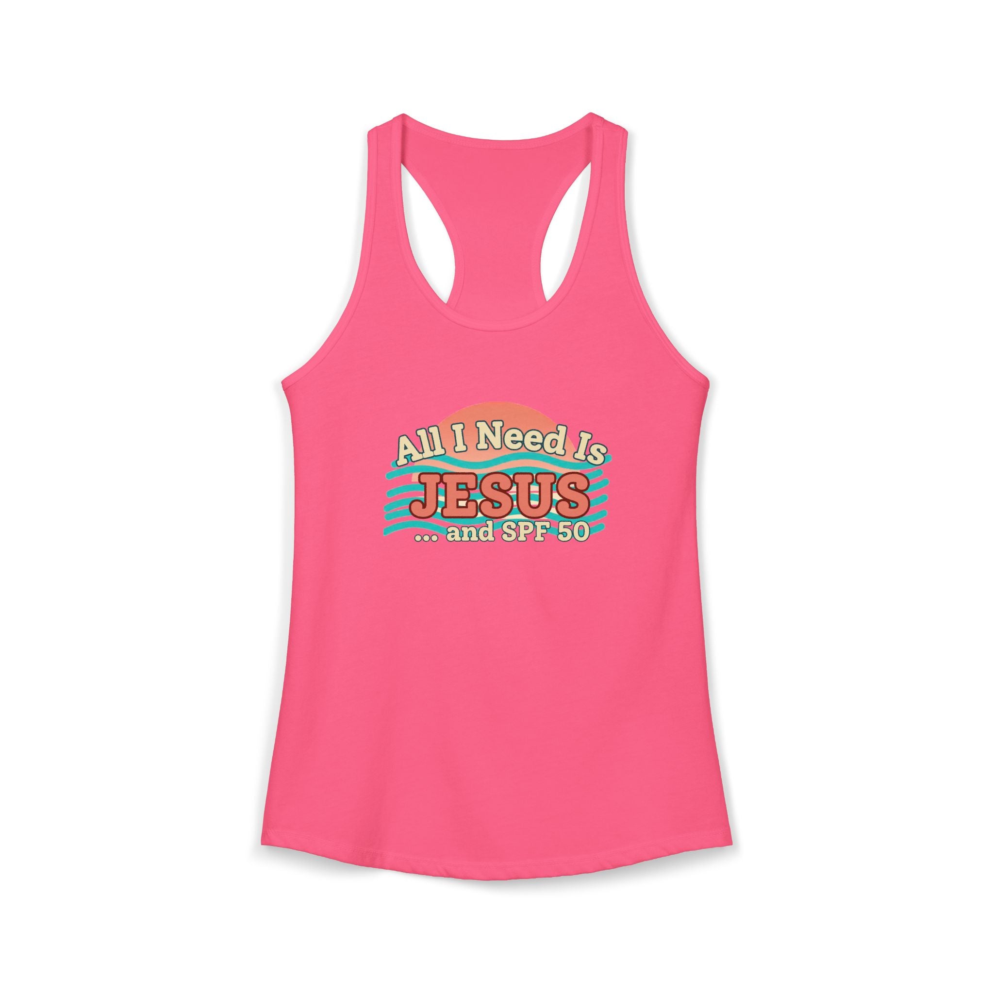 All I Need Is Jesus & SPF 50 Racerback Tank – Faith-Based Summer Beach Top