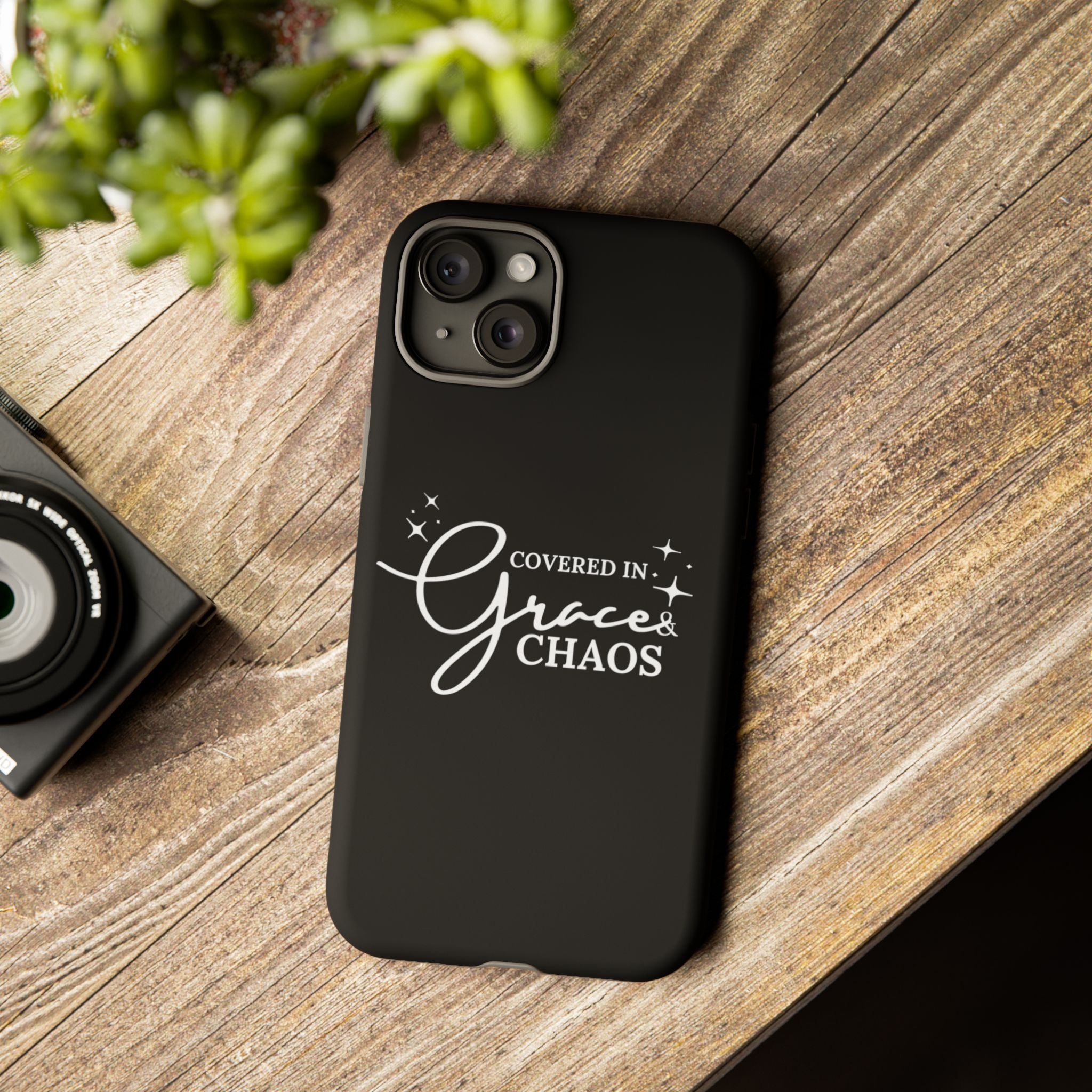 Covered in Grace & Chaos Phone Case — Inspirational Black Tough Case