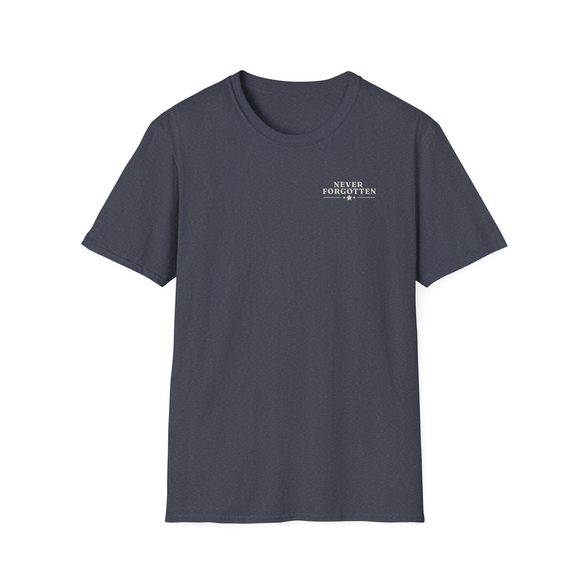 Memorial Military T-Shirt — "Never Forgotten" Fallen Soldier Tribute