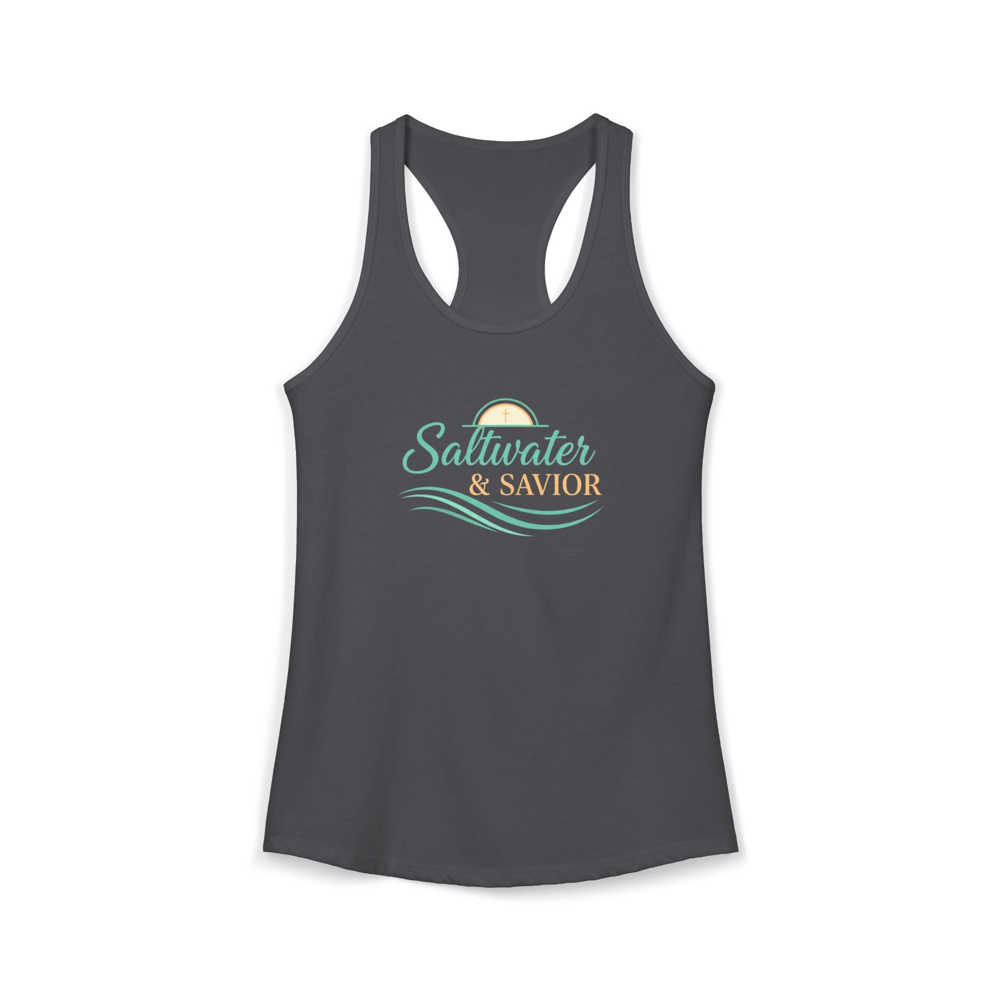 Saltwater & Savior Racerback Tank – Faith-Based Beach Summer Top for Women