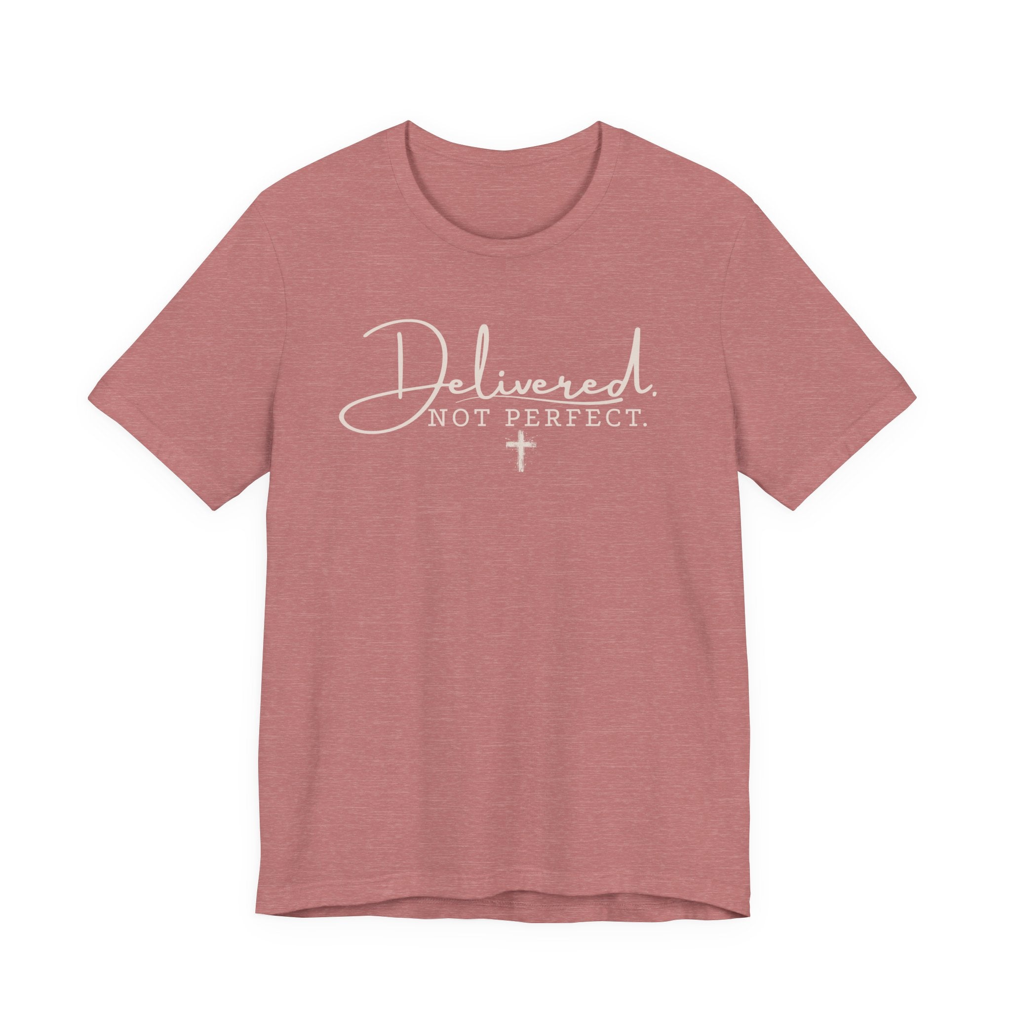 Delivered Not Perfect T-Shirt — Christian Faith Tee with Cross